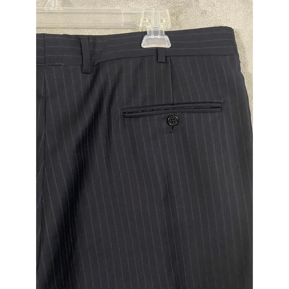 Jos. A. Bank 2pc Suit 46L 38x32 Navy Blue Signature Collection Stripe Cuff Wool